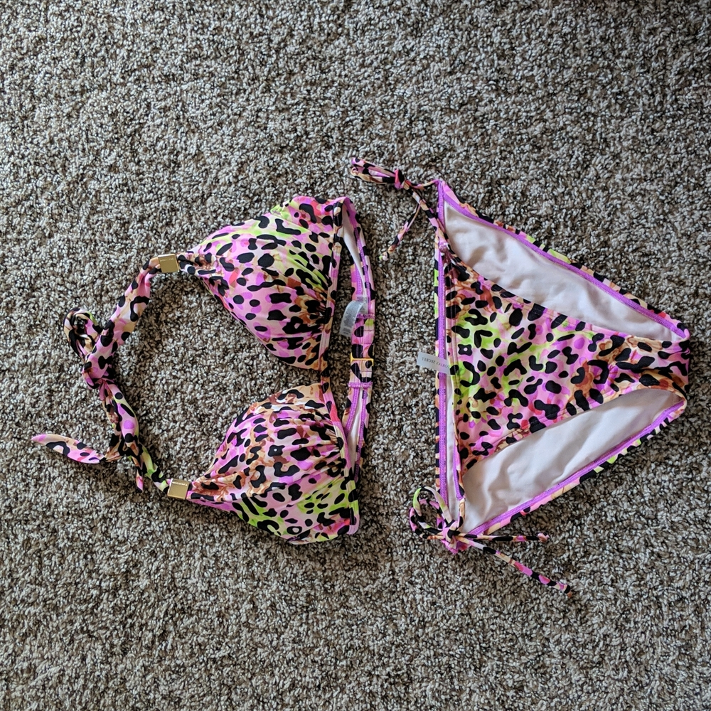 Pink Leopard Victoria Secrets Swim Suit Set